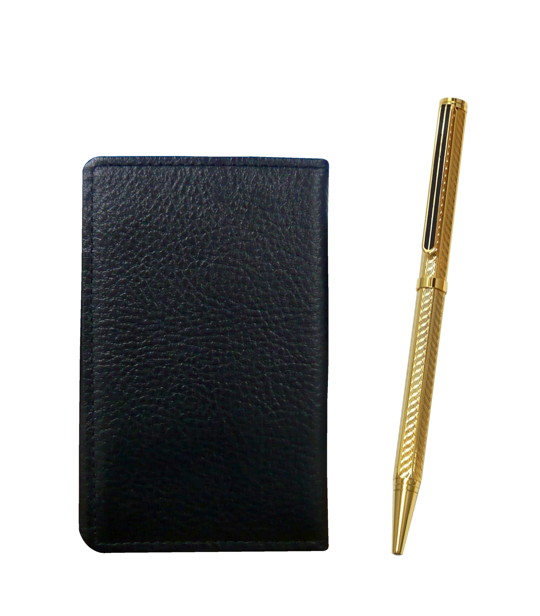 

Grained cowhide black business card holder Brass hexagonal rotating gold ballpoint pen set Gold MEIB-6KSBP-K