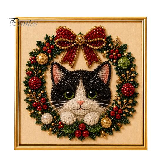 Winterwunderland Kreativaktivitäten Weihnachten Kunst-Kit mit künstlichen Perlen, Xmas Hut Katze Hund Malerei DIY Themenprojekte 3D Welpen Perlen Bastel-Kit für Erwachsene,