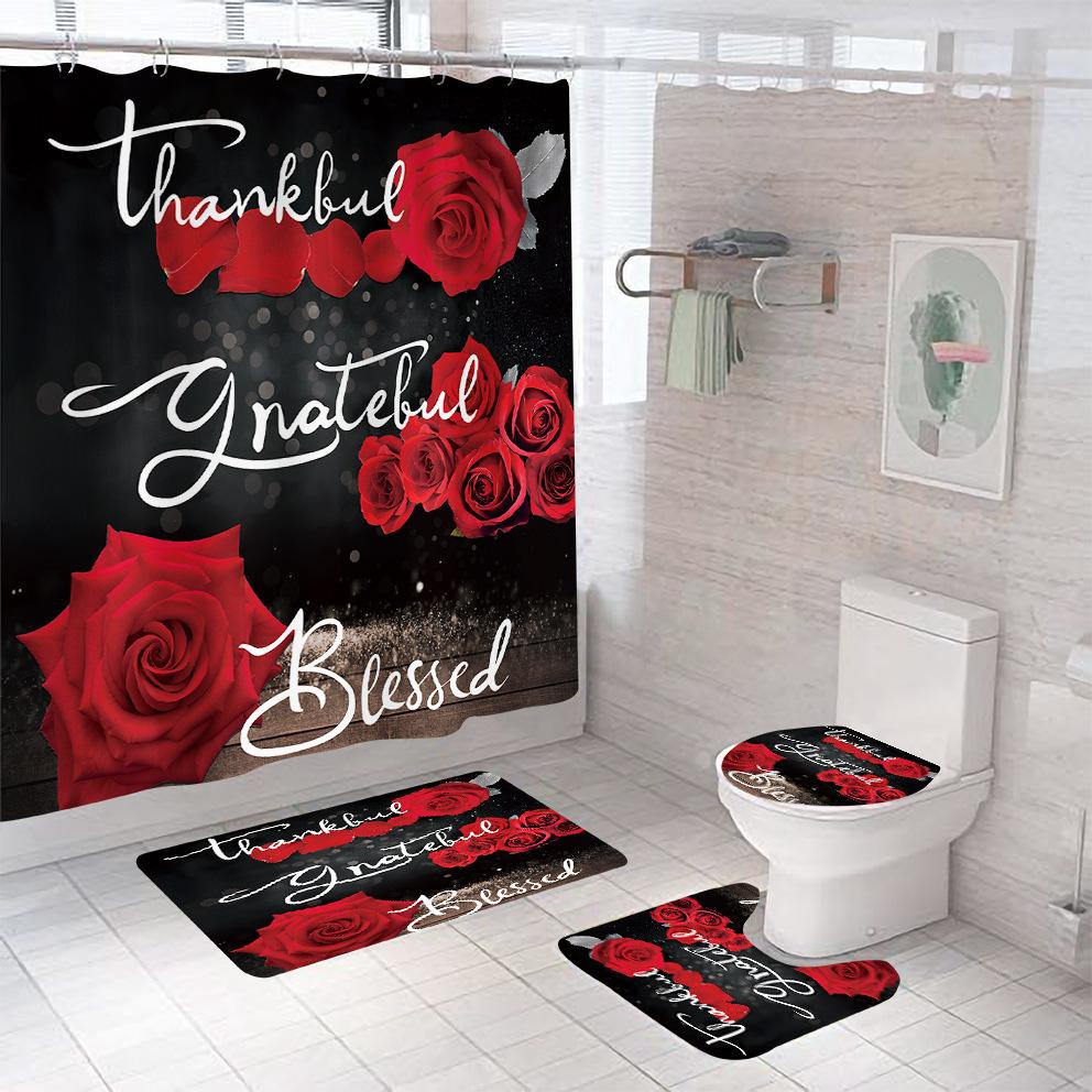 3D Cyfrowy Nadruk Róża Zasłona Prysznicowa Łazienkowa, Zestaw Trzyczęściowy Czteroczęściowy