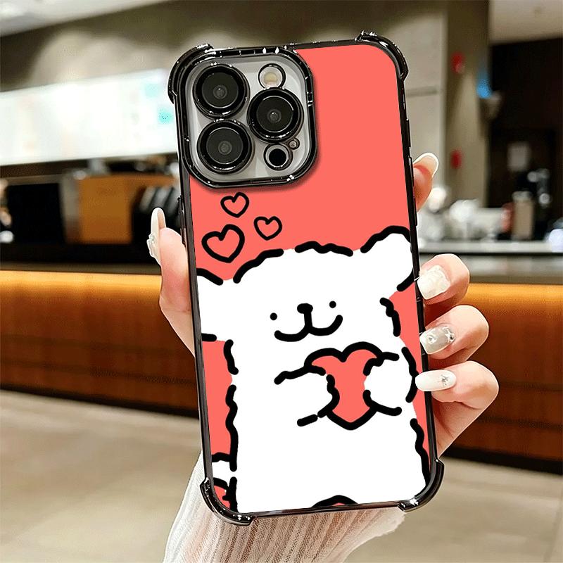 Kawaii Line Puppy Cute Soft Phone Case For iPhone 15 16 17 Air 14 Pro Max 16E Plus 13 12 Mini Plating Anti-Fall Fundas