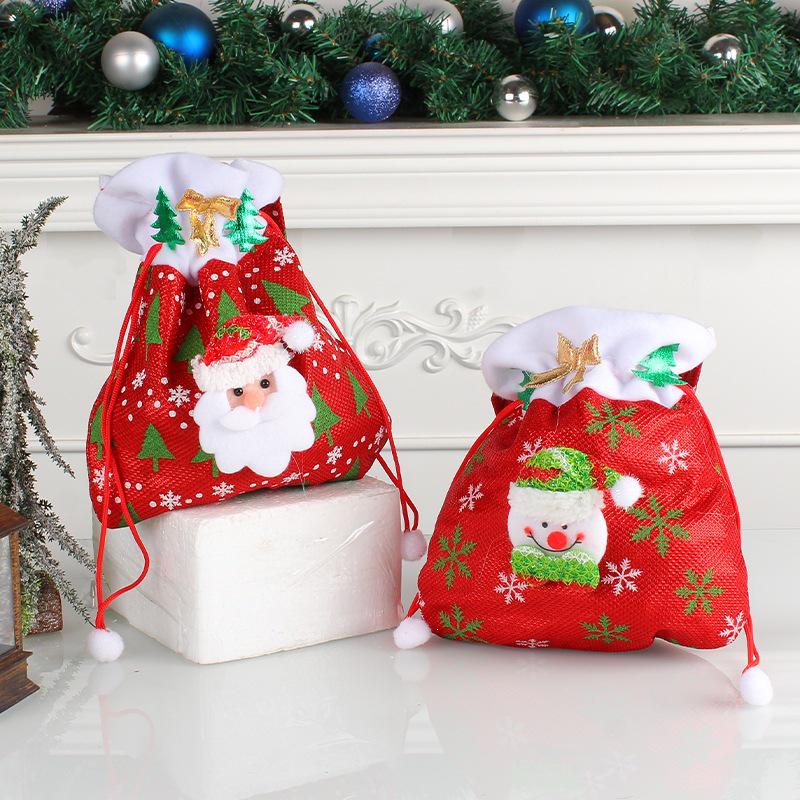 Red Christmas Fabric Tote Bag with Creative Sticker for Gifts
