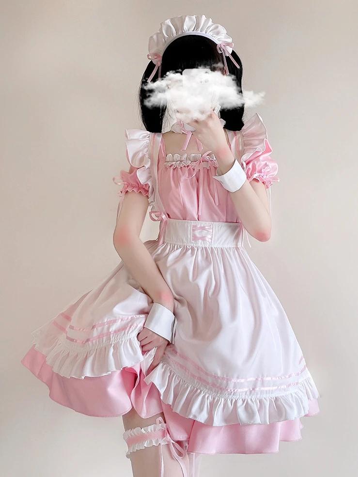 Uniformă Clasică de Servitoare Roz Anul Nou Drăguț Lolita Costume Cosplay Fustă Scurtă Rochie de Vară Y2K Prințesă Fantastic Costum Zână