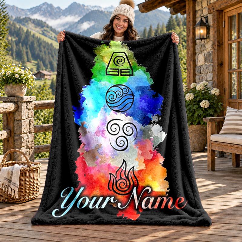 Avatar The Last Airbender Custom Name Flannel Blanket Personalized Soft Warm Plush Throw Blanket Customized Gift for Family Friends