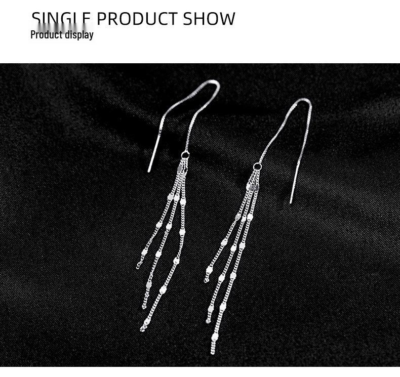 Banyan Tree S925 Silver Korean Tassel Earrings - Elegant Long Sequin Design for Women