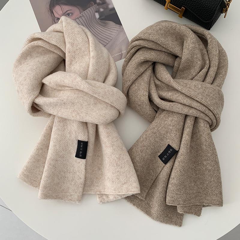 Korean Version Wool Blend Scarf Women Men Fall Winter Soft Warm OL Solid Color Muffler High-quality Thick Warm Scarf Male Female