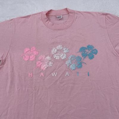 Vintage Hawaii Hemd Herren L Rosa Blumig Hibiskus Grafik T-Shirt Hergestellt USA 90er Jahre