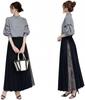 [YUANYUAN] Women's 2-Piece Set: Blouse & Pleated Skirt Suit. Spring/Summer Outfit. Features a Wide Neckline, Puff Sleeves, Flared Skirt, Gathered Deta