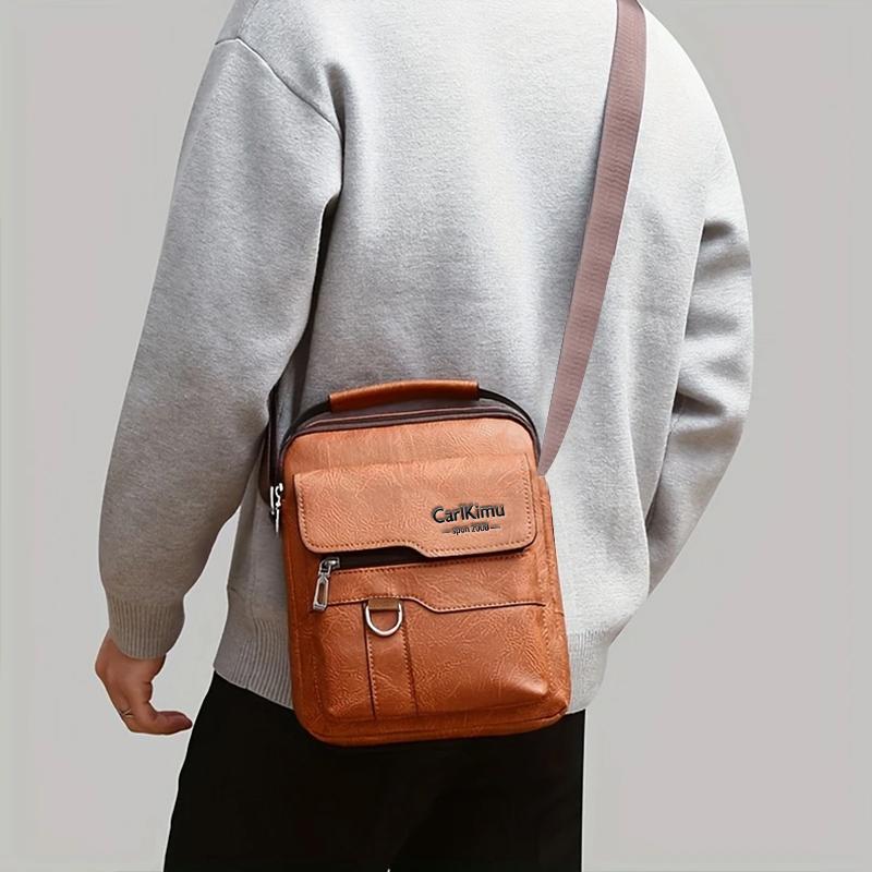 Sleek Multi- Faux Leather Crossbody Bag Adjustable-strap Lightweight for Daily Commute Casual Stylish Functional Men’s Bag