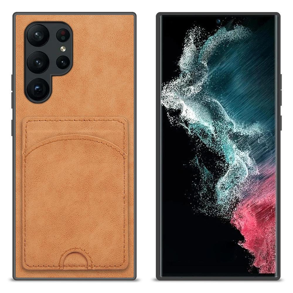 

For Samsung Galaxy S25 Ultra Case Kickstand Leather Coated TPU Phone Cover with Card Slot Orange