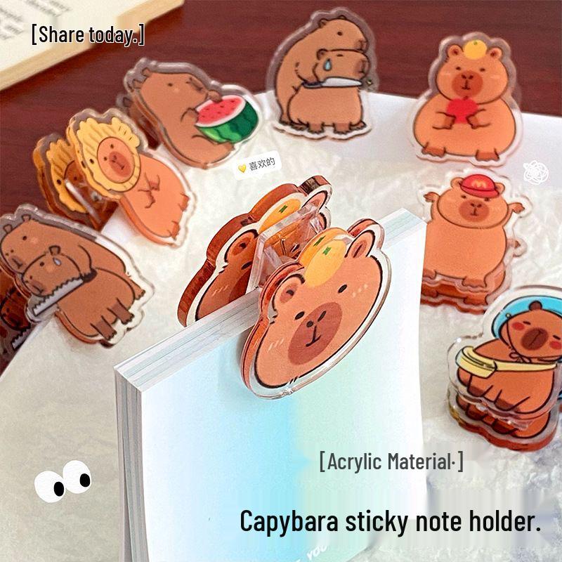 Capybara Double-Sided Acrylic Cartoon Clip for Sticky Notes & Snack Sealing