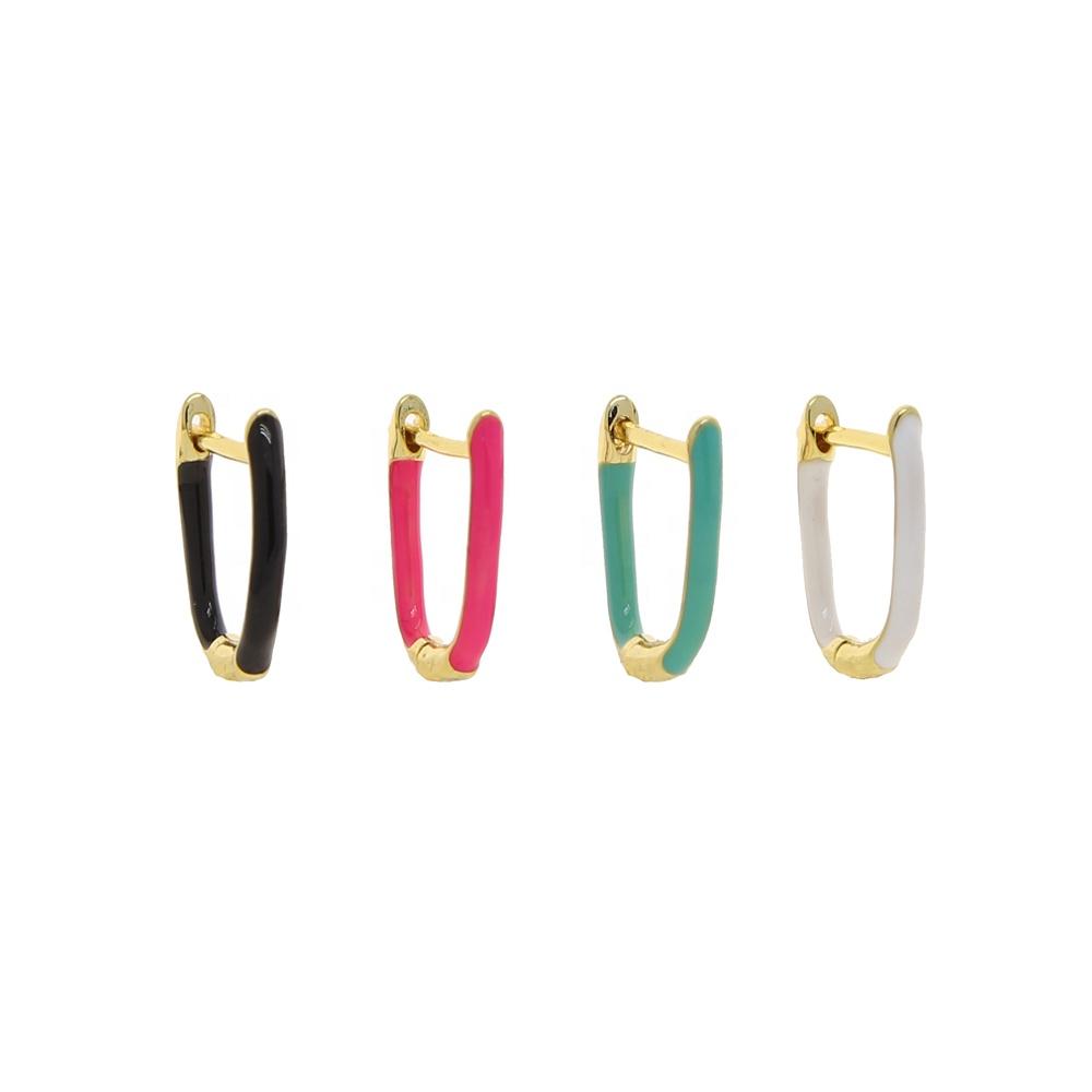 Promotion Vergoldeter Creolen-Ohrschmuck Ohne Zirkonia Emaille Voll Besetzt Schwarz Weiß Rosa Blau Emaille U-Form Creolenohrring für Damen