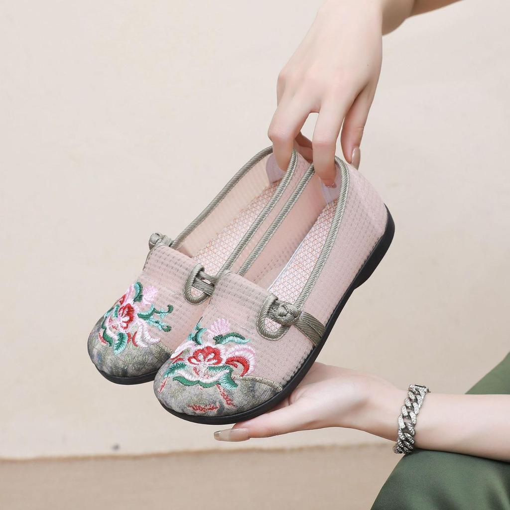 Damen Ethno Bestickte Atmungsaktive Mesh Slipper - Flache Schuhe mit weicher Sohle für Mütter