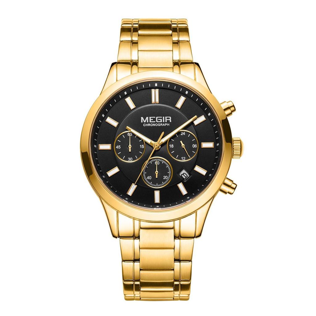 MEGIR Luxury Business Quartz Watch for Men Stainless Steel Strap Luminous Date Waterproof Male Casual Wristwatch Chronograph Clock 2150