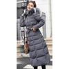 Wintertime Lace-up Long-length Cotton Coat for Women Korean Style Over-the-knee Thickened Hooded Solid Color Large Fur Collar Down Cotton Coat