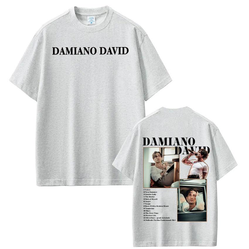 Damiano David Funny Little Fears World Tour Graphic T Shirt Men Women Highquality Clothing Tshirt Cotton Casual Loose Tshirts
