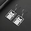 My Shape Cute Cat Earrings for Women Girls Stainless Steel Rectangle Shaped Cat Kitten Earrings Animal Fashion Jewelry Gifts