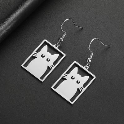My Shape Süße Katzenohrringe für Damen Mädchen Edelstahl Rechteckige Form Katzenkätzchenohrringe Tier Mode Schmuck Geschenke