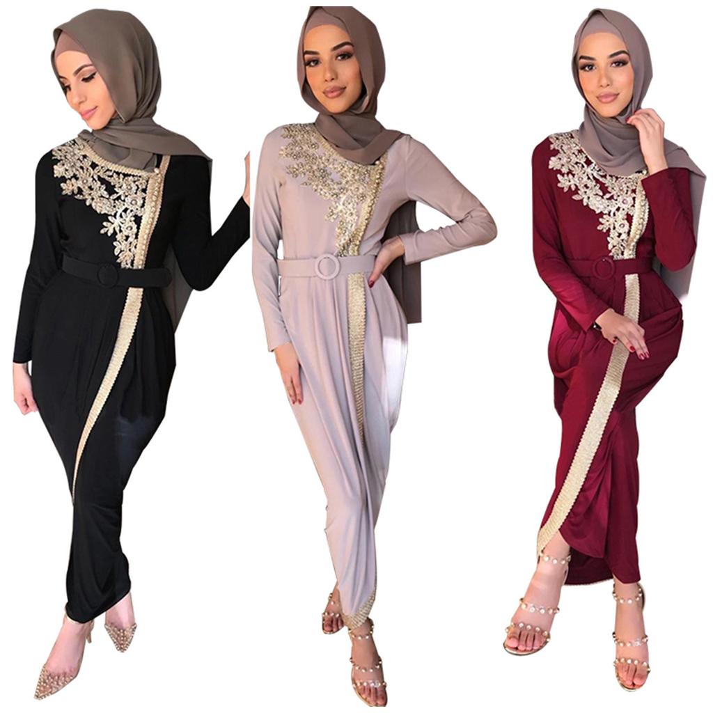 Women's Solid Color Long Sleeve Satin Soft Embroidered Waist And Dress