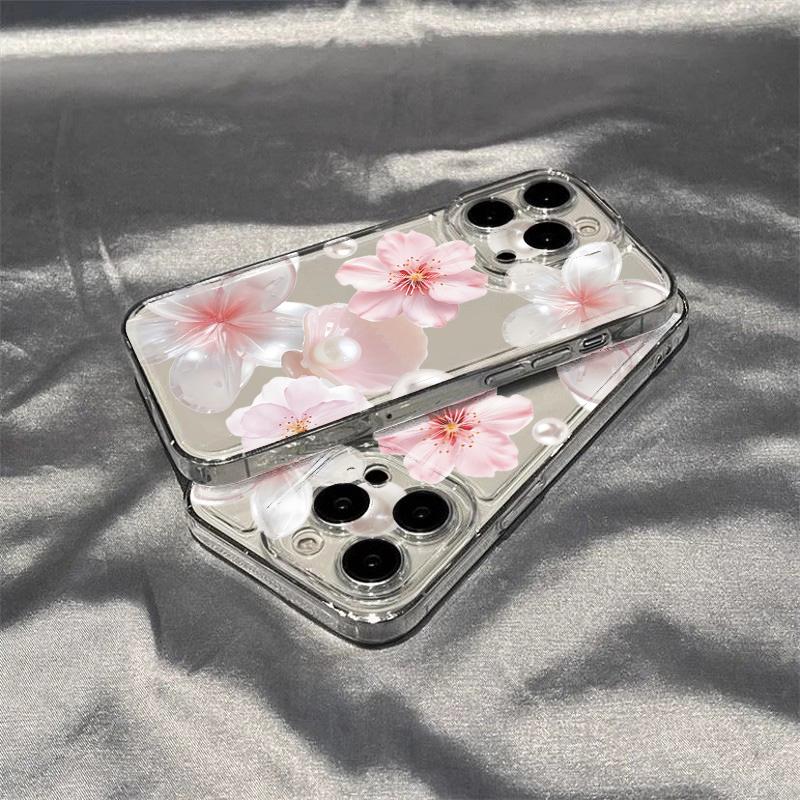 Transparent Peach Blossom Pearl Phone Case for Samsung Galaxy S25 FE SA24 Plus S23 S22 Iltra A56 A16 A36 A54 A15 A55 A35 Cover