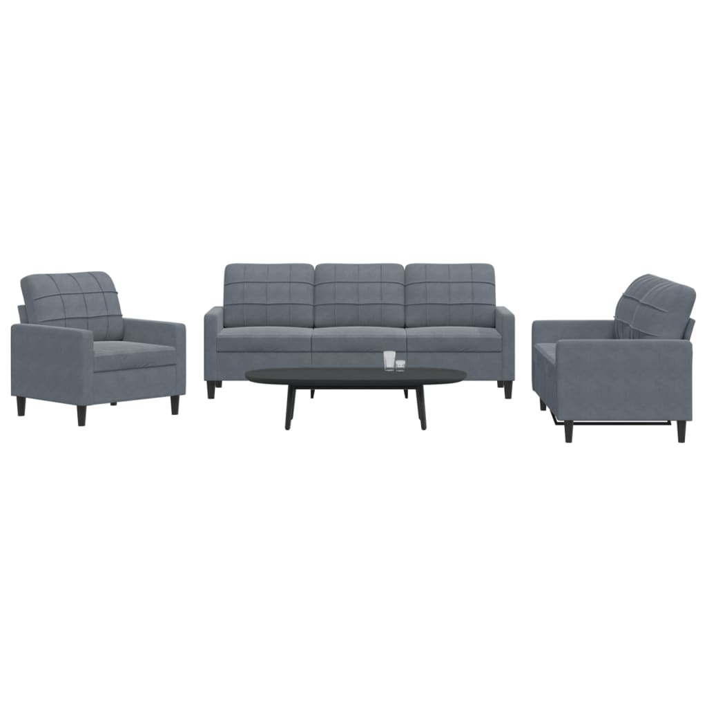 3 Piece Sofa Set with Cushions Dark Grey Velvet