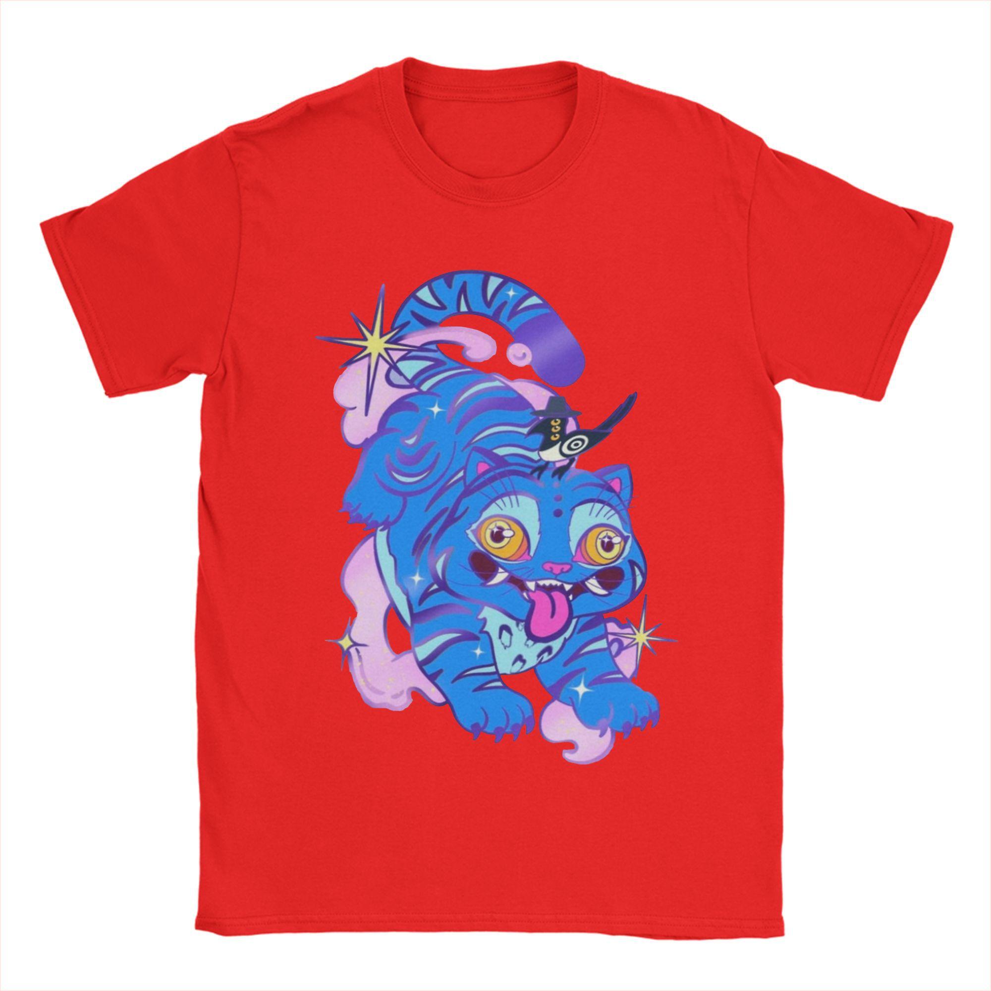 Men s T-Shirt Kpop Demon Hunters Blue Derpy Tiger Huntrix Cotton Tees Short Sleeve T Shirt Round Collar Clothing Graphic Printed S