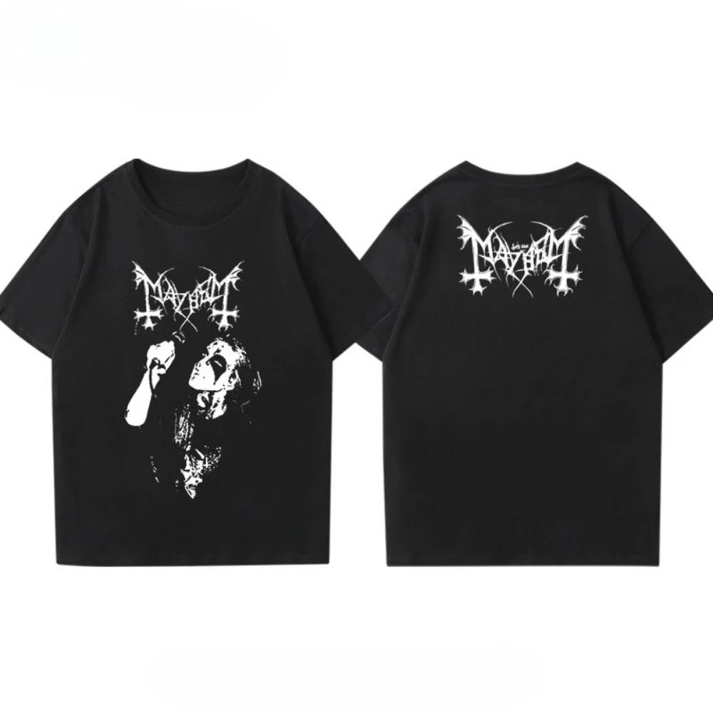 2025 New Mayhem Hem Hem Band Perimeter Short Sleeve T-shirt Men Women Loose Norwegian Y2k Black Metal Rock Band Half Sleeve