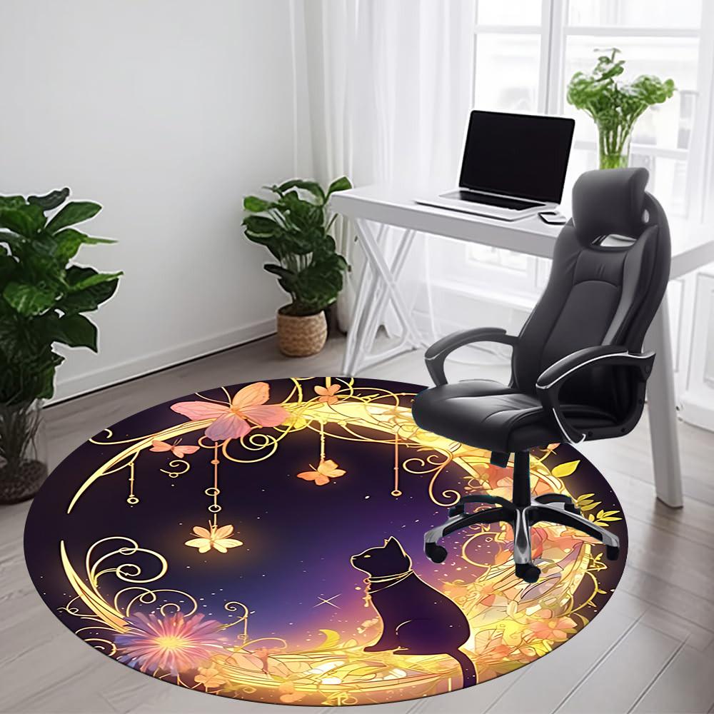 1pc Whimsical Moonlit Garden Office Round Area Rug, Mat Suitable ForOffice, Under Office Chairs Bedroom Living Room Home Decor, Room Deco