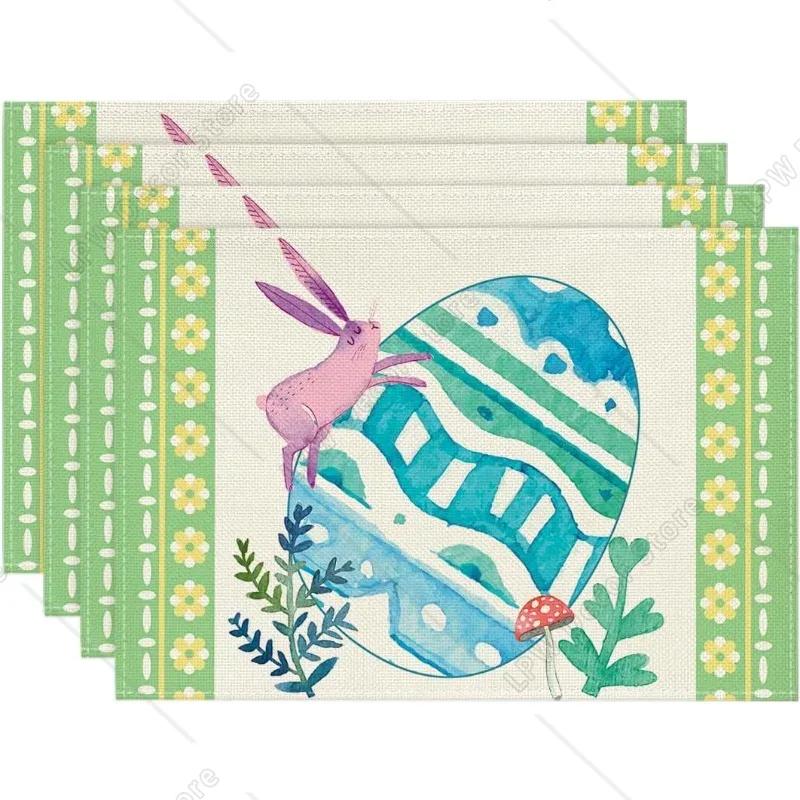 

4/6Pcs Green Cute Easter Eggs Rabbits Easter Placemats Seasonal Autumn Table Mats for Party Kitchen Dining Decoration 4 PCS 12x18inch