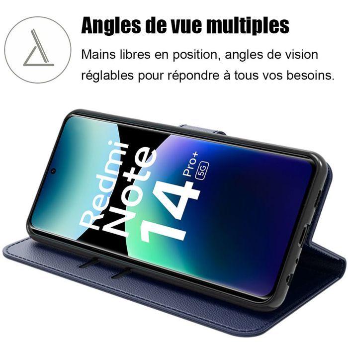 Coque - E.F.CONNECTION - Pour Xiaomi Redmi Note 14 Pro Plus 5G - Synthécuir Bleu Marine - 2 Verres Trempés - Antichoc