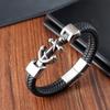 Luxury Stainless Steel Leather Bracelet for Men Gothic Anchor Hand Bangle Designer Jewelry Knitting Style