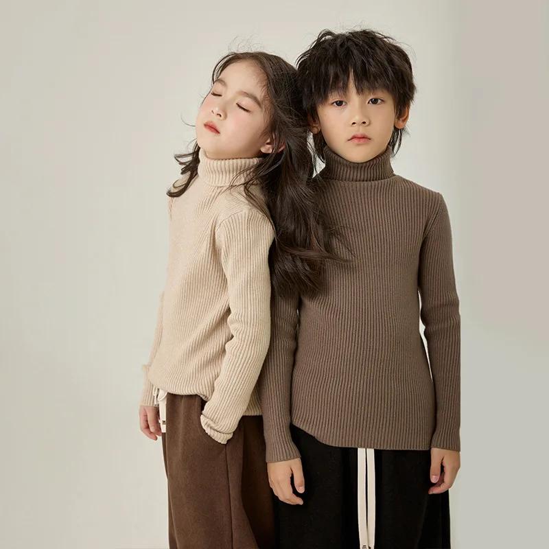 Kids Turtle Neck Sweater Winter Warm Soft Knitted Solid Color Basic Slim Fit Pullover Chic Children's Clothing Baby Boy Girl Top