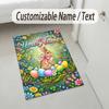 Easter Bunny Theme Crystal Velvet Rug Personalized Custom Name Text Soft Floor Mat Home Decor