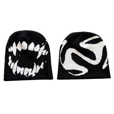 Jacquard Gothic Pattern Handmade Elastic Hat Soft Winter Warmer Knitted Hat Cold Winter Presents for Students Teenagers