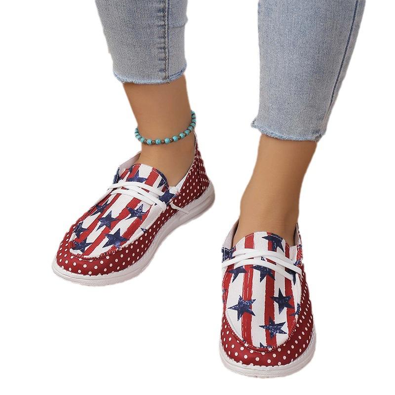 Single Shoes Women's Spring European and American Star Stripes Low-top One-pedal Cloth Women's Shoes