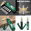 Ratcheting Screwdriver Bit 14 Tip 360 Degree Rotating Head Carbon Steel Construction Comfortable Grip For Prolonged Use