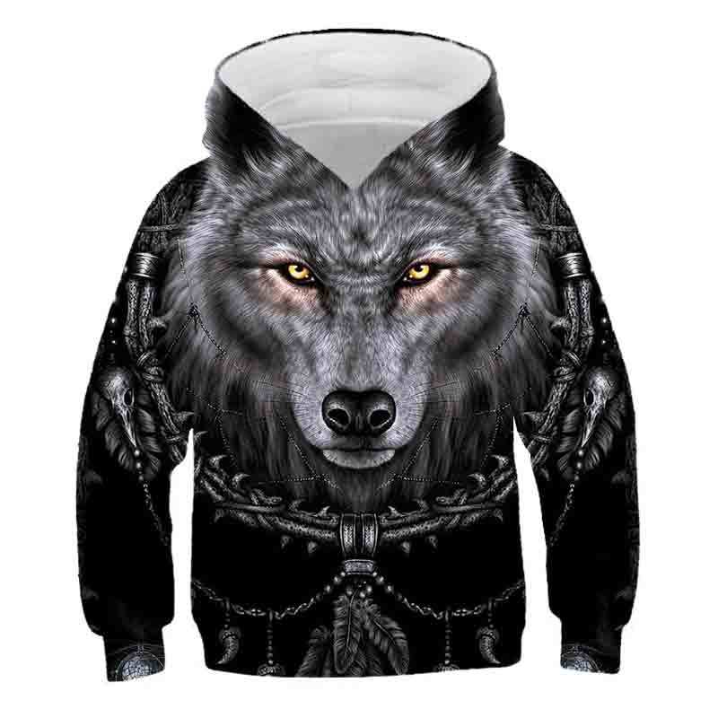 Sudadera con capucha estampada en 3D de lobo nueva 2024 para niños, jersey casual de primavera otoño, chándal para niños, ropa de moda para niños 4-14A, sudaderas Ropa