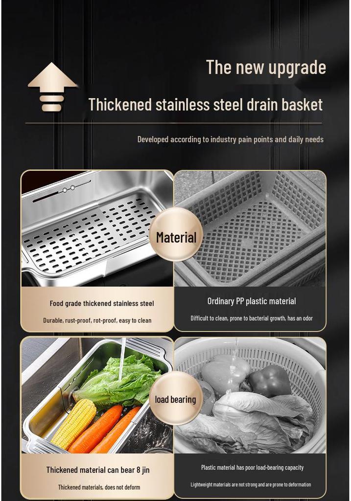 Stainless Steel Retractable Sink Drain Basket for Fruit & Veggies
