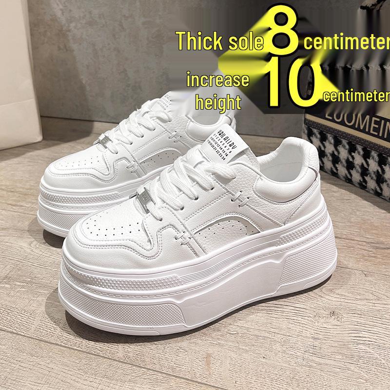 Women's White Spring/Summer 2025 Platform Sneakers - Thick-Soled, Height-Increasing, Petite-Friendly Casual Shoes