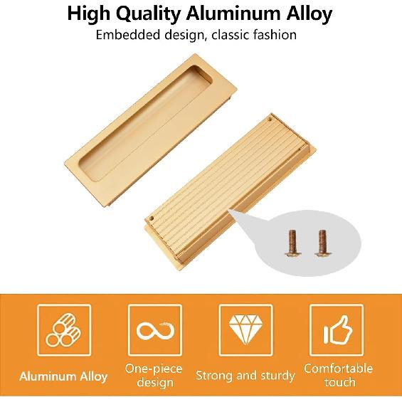 MOROBOR Aluminum Alloy Flush Pull Handles, 2pcs Modern Barn Door Handles with 4pcs Stainless Steel Flat Head Screws, Hidden Cabinet Handles for