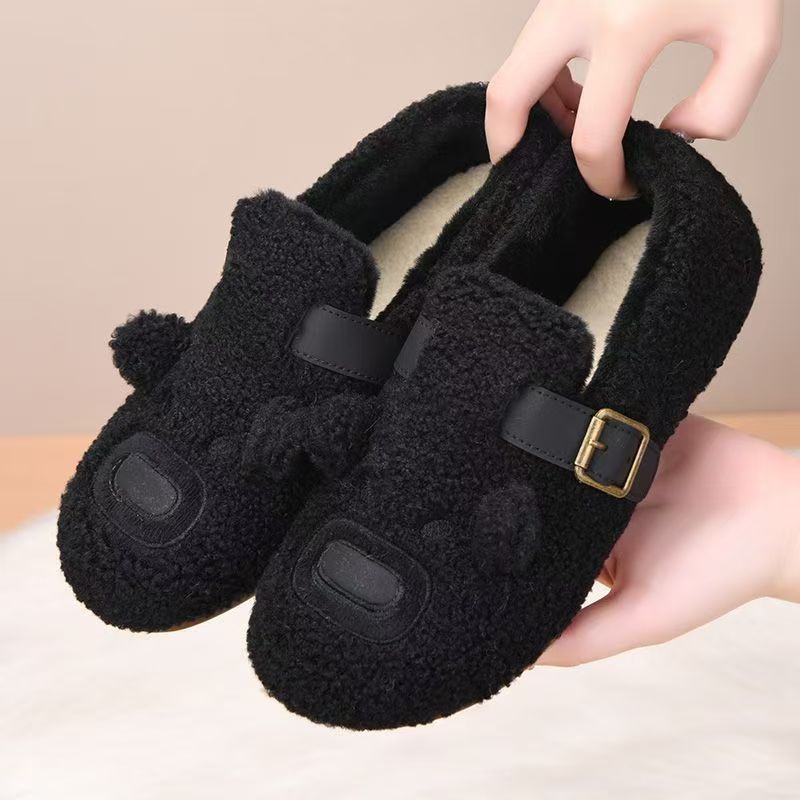 Зимние Новые Женские Низкие Хлопковые Туфли с Мультяшным Рисунком На Плоской Подошве Нескользящие Скругленный Носок Без Шнурков Плюшевые Теплые Легкие Пушистые Туфли 36 чёрный 3250₽