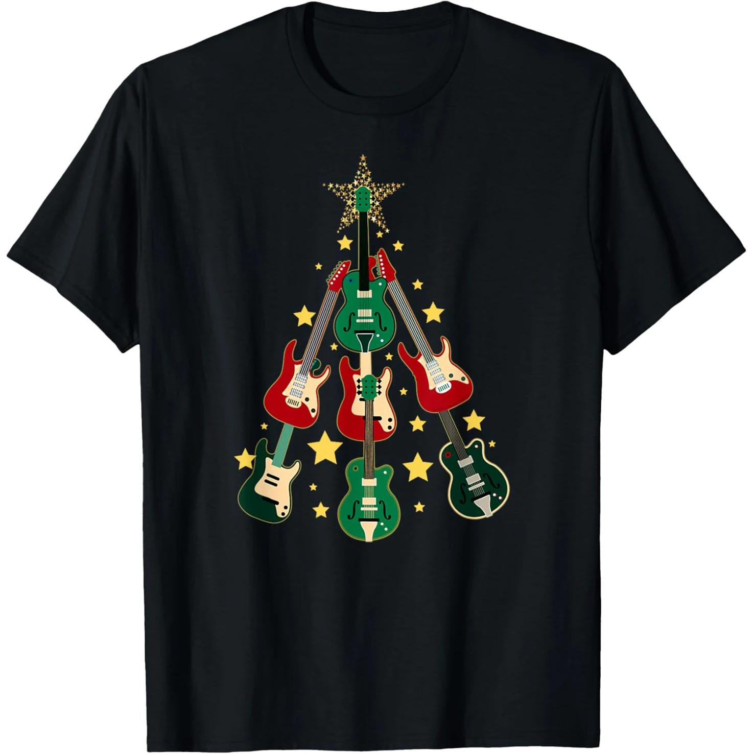 Electric Guitar Christmas Tree Rock Music Lover Graphic T Shirt Unisex Cotton Crewneck S