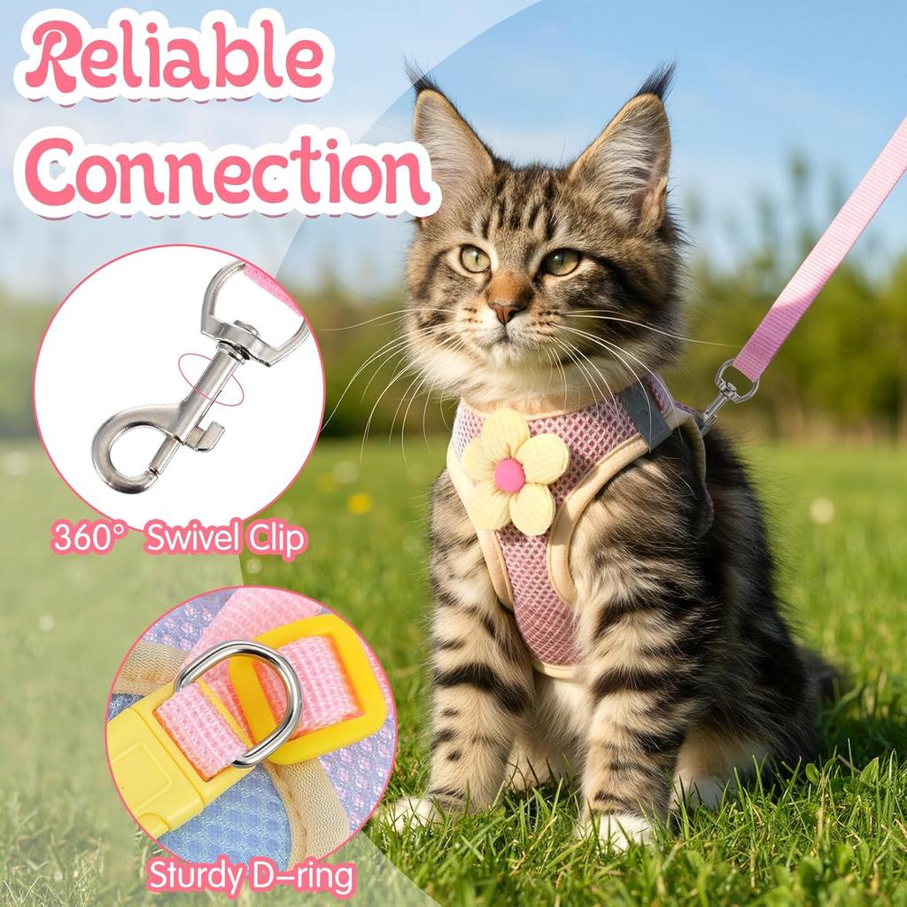 Cat Harness and Leash Set for Walking Escape Proof Adjustable Kitten Harness Breathable Mesh with Reflective Strips Lightweight Pet Vest for Cat