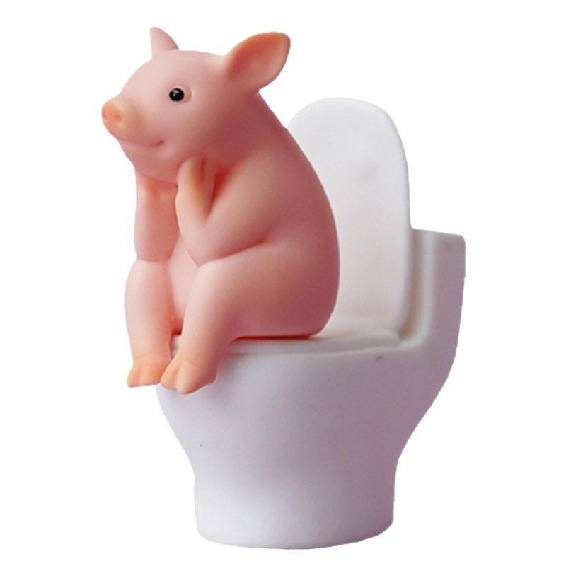 1PC Cute Cartoon Toilet Pig Cat Ornament Desktop Makeup Room Decoration Crafts Home Creative Small Ornaments