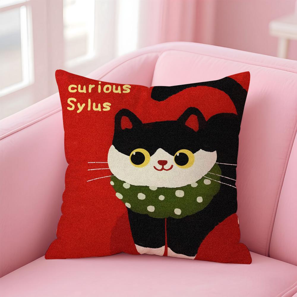 

Cartoon Christmas Gift Cute Cat Cushion Cover Linen Pillowcase Cover Soft Decor for Sofa Home Room 30X30cm