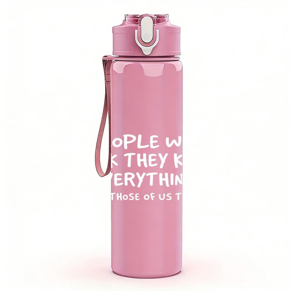 1PC Blank Faint Watermark Text Print 750ml Color Plastic Sports Water Bottle Leakproof Flip Straw Lid Suitable for Sports Office Home Use