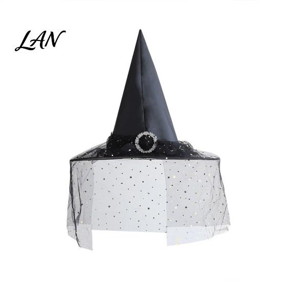 Holiday Costume Photo Prop Steeple Halloween Witch Hat, with Lace Edge, Lightweight Fairy Tale Party Accessory Breathable Pointed Headwear,