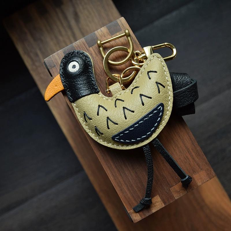 Come! Dazed Duck Together, Handmade Leather Bag Pendant, Rearview Mirror Pendant, Abstract Niche Key Chain