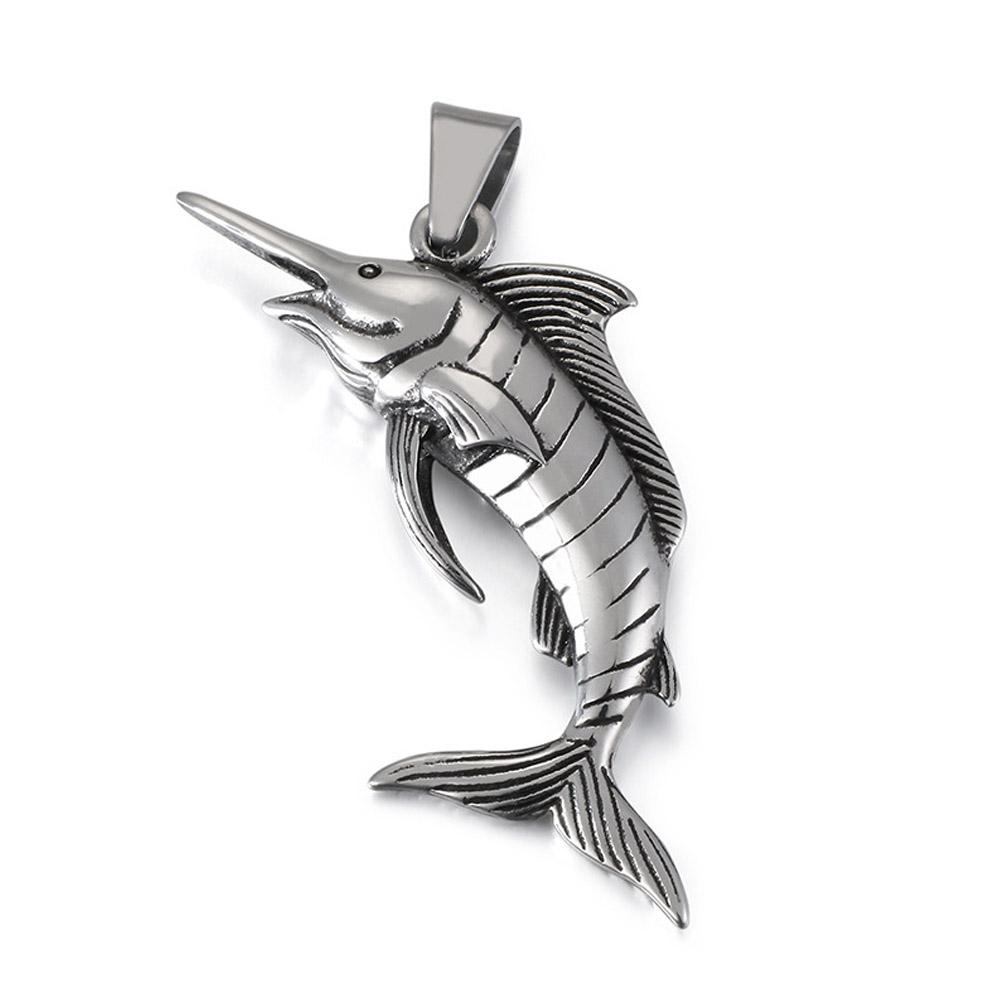 Pendentif Homme Acier Inoxydable 316L Forme Thon Punk Vintage Collier Pendentif Animal Gothique Biker Bijoux Mode Cadeaux Vente en Gros W6507WW- gray