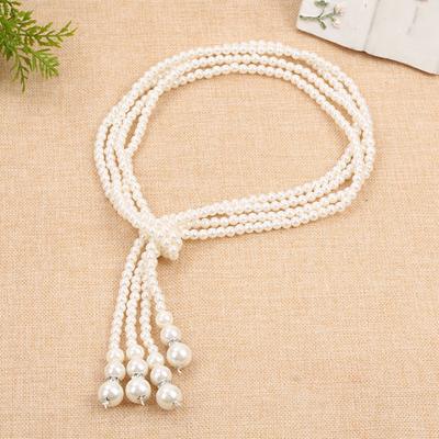 Yousheng Faux Pearl Sweater Chain Single/Double-layer Alloy Beads with Knot Adjustable Clothes Jewelry Dating Prom Party Garment Decoration Necklace