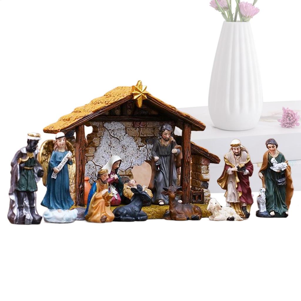 Nativity Scene Resin Manger Decoration Resin Christmas Manger Nativity Figurine Set For Bookshelf Home Dining Table Mantle